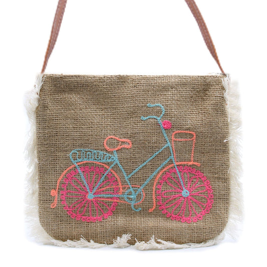 Polished Fab Fringe Bag - Bicycle Embroidery featuring natural patterning and unique variations - Luna Panther