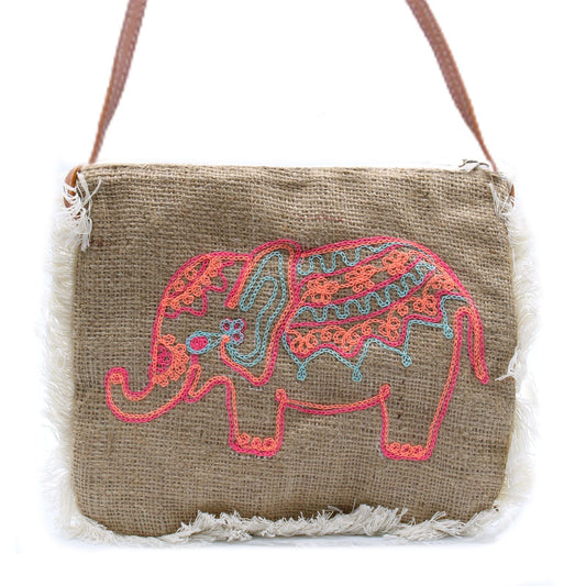 Polished Fab Fringe Bag - Elephant Embroidery featuring natural patterning and unique variations - Luna Panther