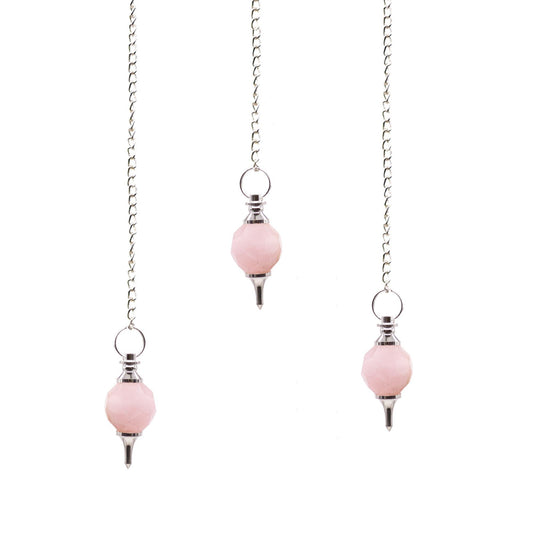 Polished Facted Gemstone Pendulum - Rose Quartz featuring soft pink tone and gentle translucence - Luna Panther