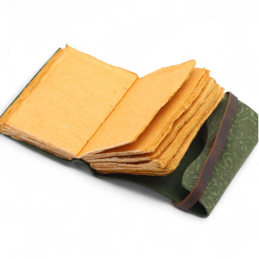 Fat Deckled Leather Notebook - Green Maze Pattern - 12.7×8.9 cm - Luna Panther alternate view