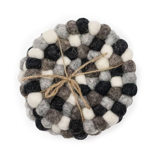 Felt Ball Round Coasters - Multi Grey colour (set of 4) - Luna Panther