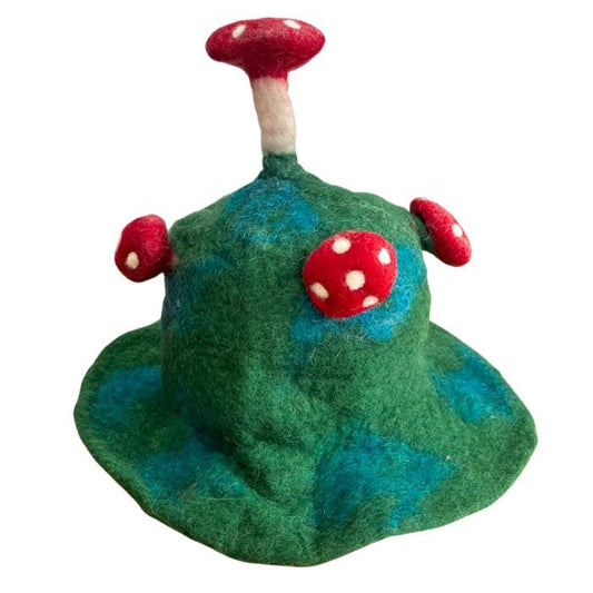 Polished Felted Mushroom Hat - Moss Mountain Green featuring natural patterning and unique variations - Luna Panther