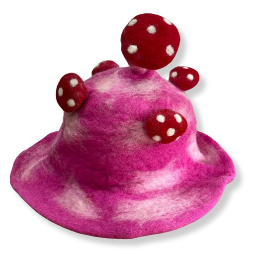 Polished Felted Mushroom Hat - Shocking Pink featuring natural patterning and unique variations - Luna Panther