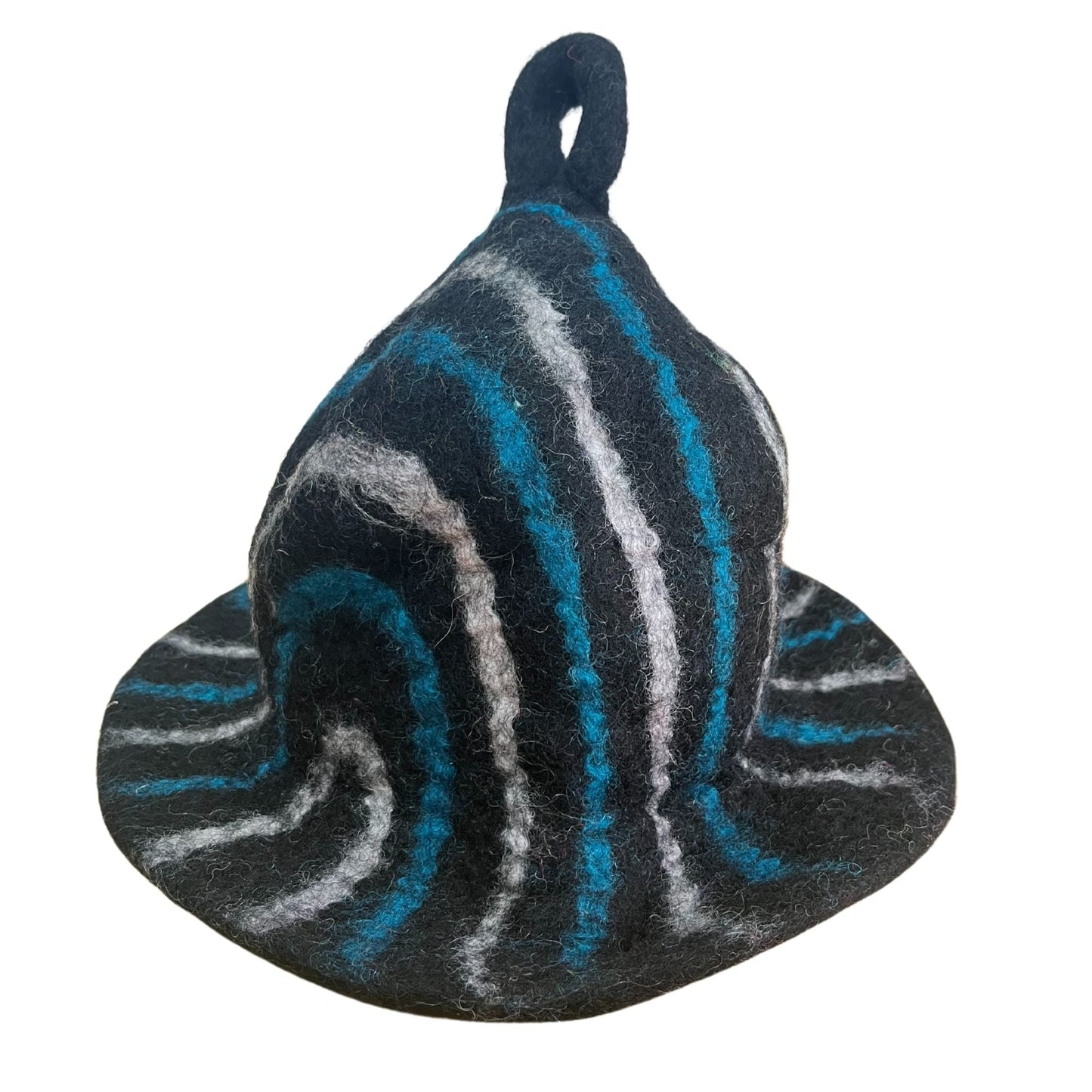 Felted Sauna Bowl Hat - Black Blue Streaks - Luna Panther