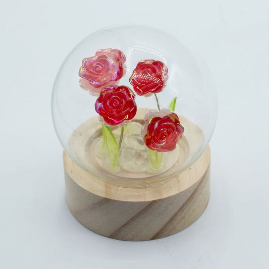 Floral Glow Garden Dome - 5 Red Roses - LED Battery - Luna Panther