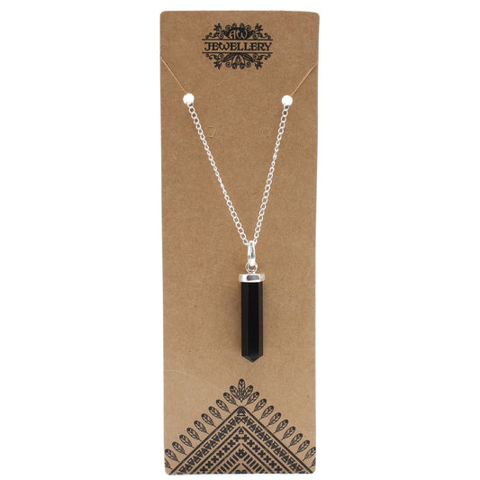 Polished Gemstone Classic Point Pendant - Black Agate featuring banded patterns and glossy finish - Luna Panther