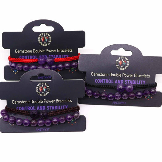 Gemstone Double Power Bracelets - Amethyst - Luna Panther alternate view