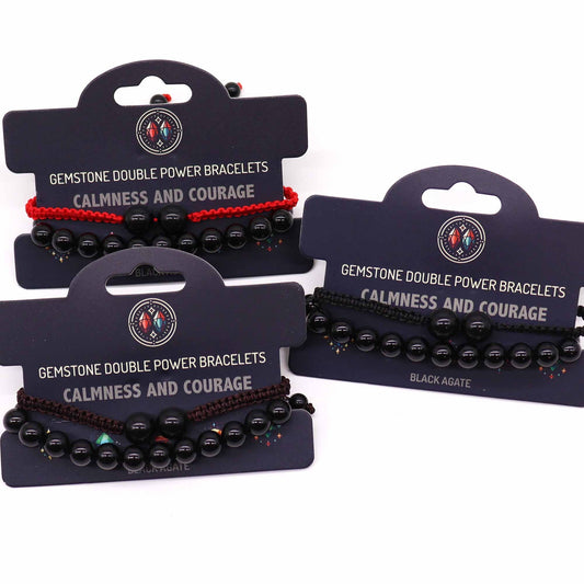 Gemstone Double Power Bracelets - Black Agate - Luna Panther alternate view