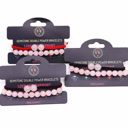 Gemstone Double Power Bracelets - Rose Quartz - Luna Panther alternate view