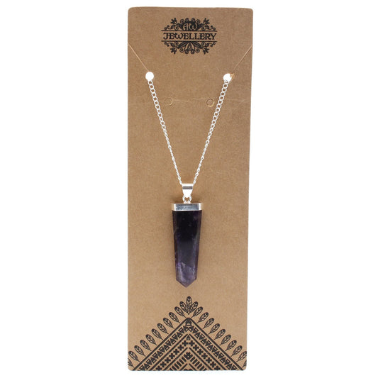 Polished Gemstone Flat Pencil Pendant - Amethyst featuring rich purple colour and natural clarity - Luna Panther