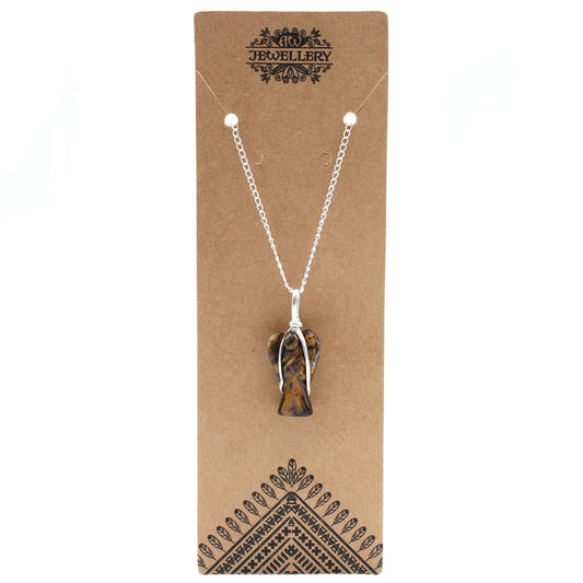 Polished Gemstone Guardian Angel Pendant - Tiger Eye featuring natural patterning and unique variations - Luna Panther