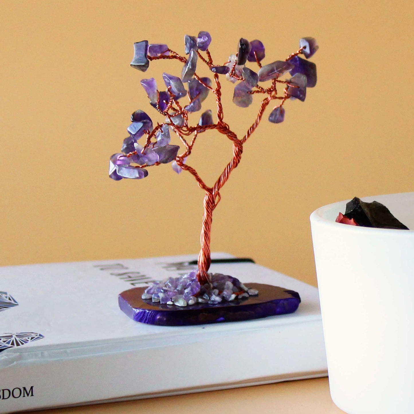 Polished Gemstone Tree - Amethyst on Natural Agate Base (35 stones) featuring rich purple colour and natural clarity - Luna Panther