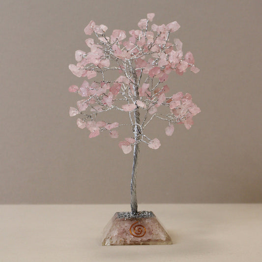 Polished Gemstone Tree with Orgonite Base - 160 Stone - Rose Quartz featuring soft pink tone and gentle translucence - Luna Panther