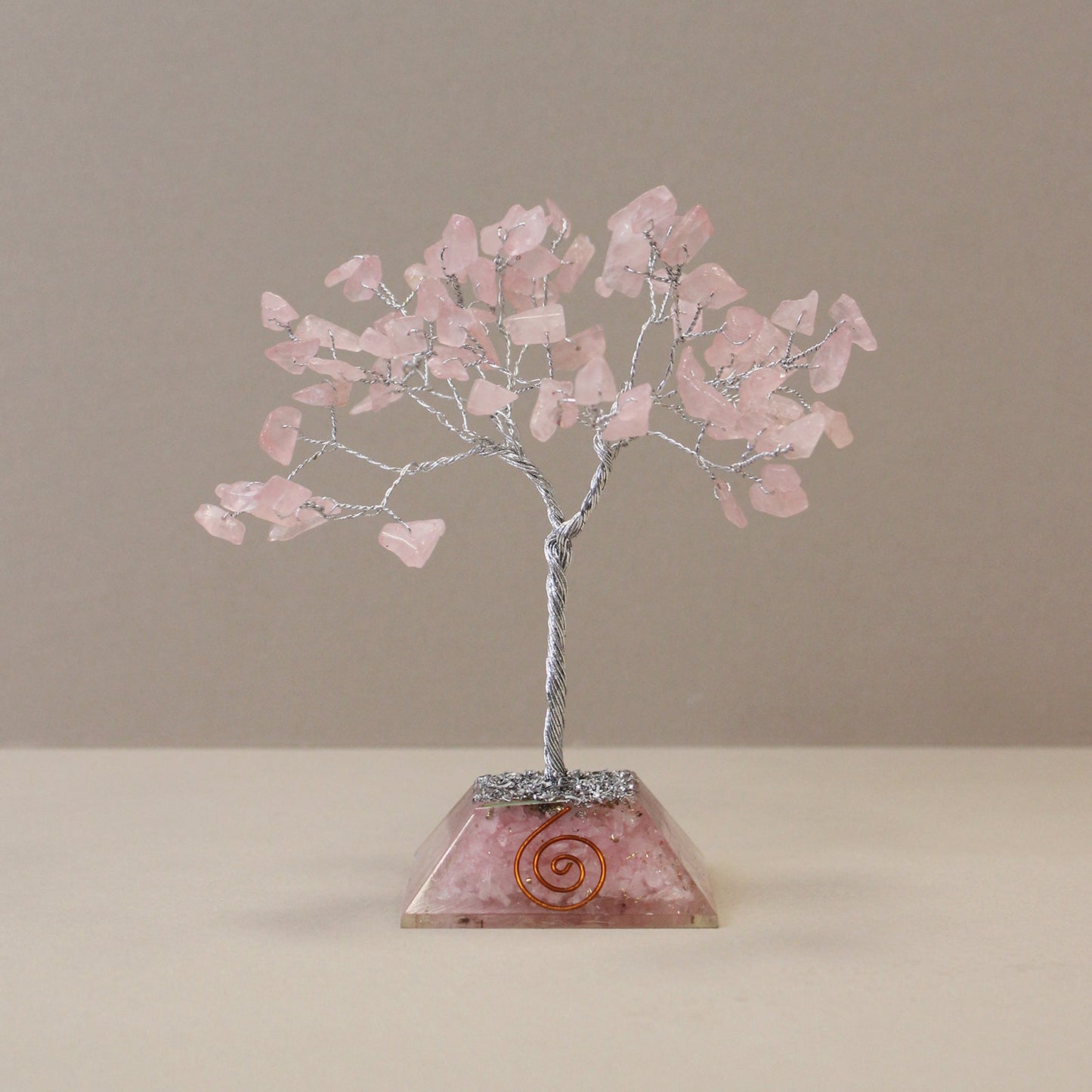 Polished Gemstone Tree with Orgonite Base - 80 Stone - Rose Quartz featuring soft pink tone and gentle translucence - Luna Panther
