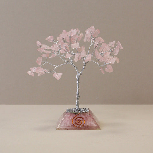 Polished Gemstone Tree with Orgonite Base - 80 Stone - Rose Quartz featuring soft pink tone and gentle translucence - Luna Panther