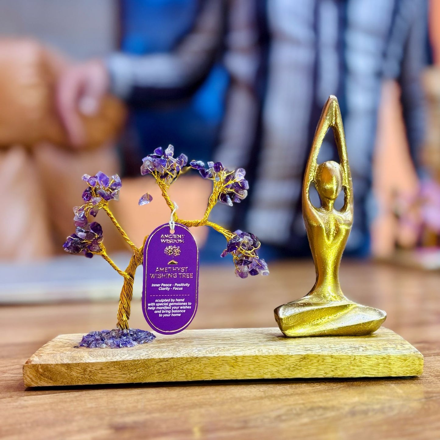 Gemstone Yoga Garden - Sukhasana Pose - Amethyst - Tilted - 100 chipstones Crystal Tree - Luna Panther