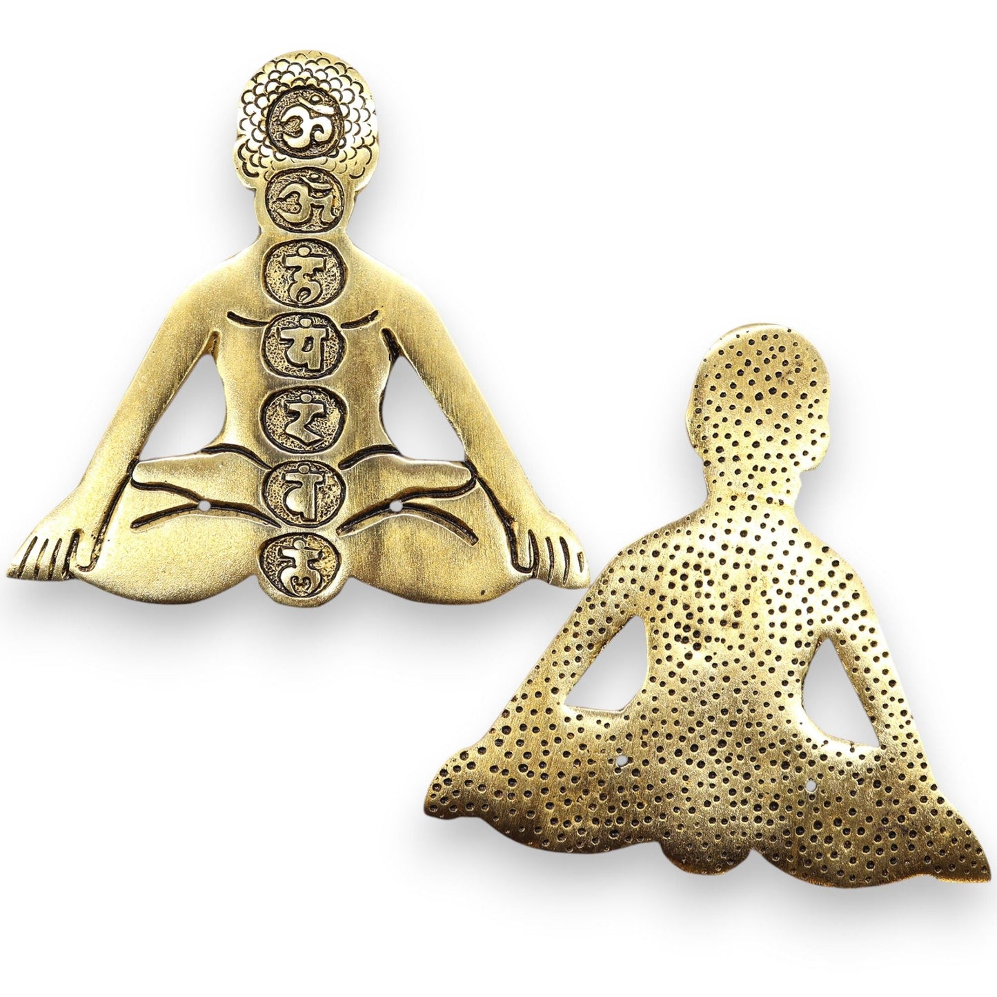 Polished Gold Aluminum Seven Chakra Yoga Incense Holder featuring natural patterning and unique variations - Luna Panther