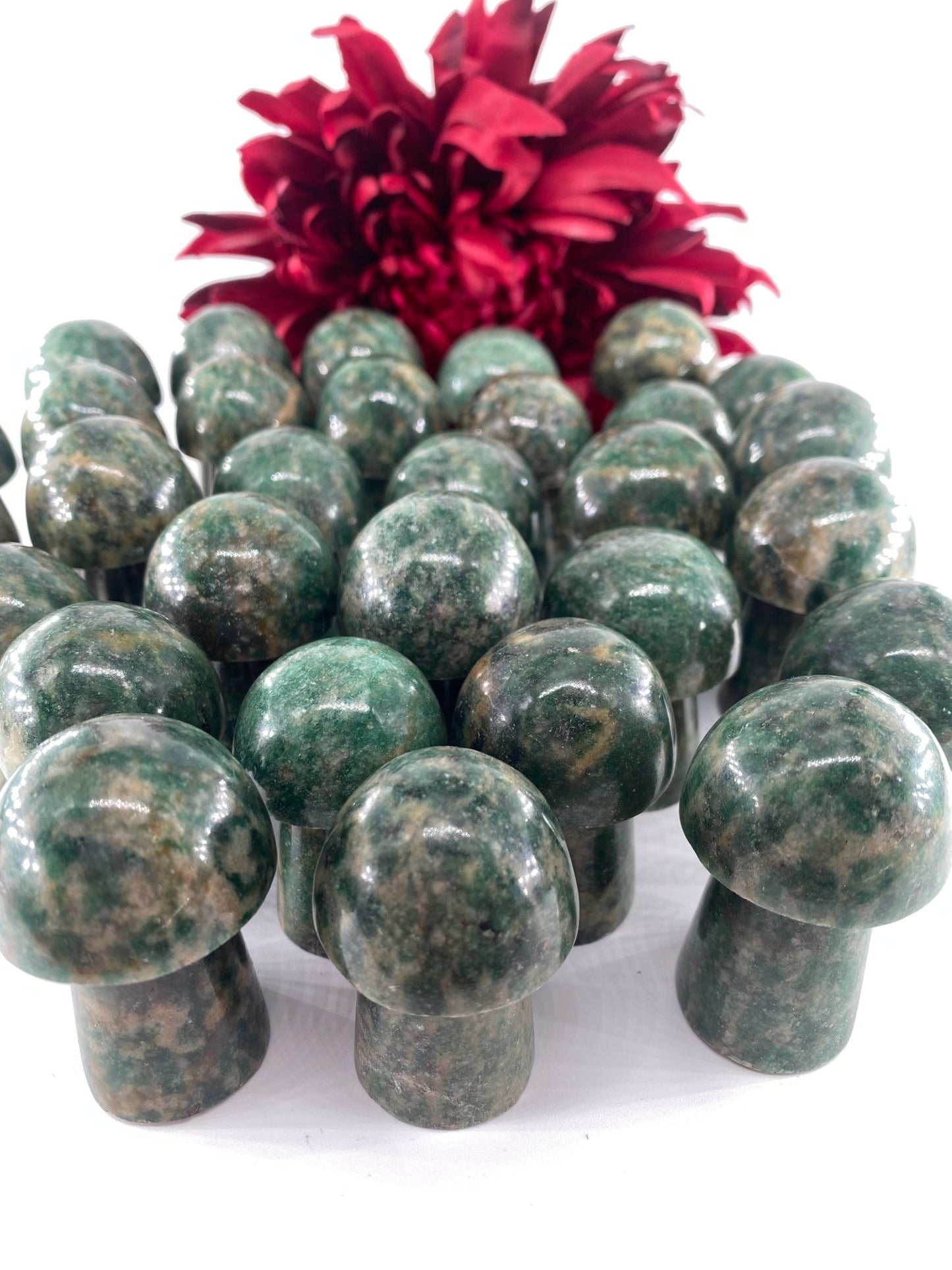 Polished Green Aventurine Mushrooms featuring green tone with subtle sparkle - Luna Panther