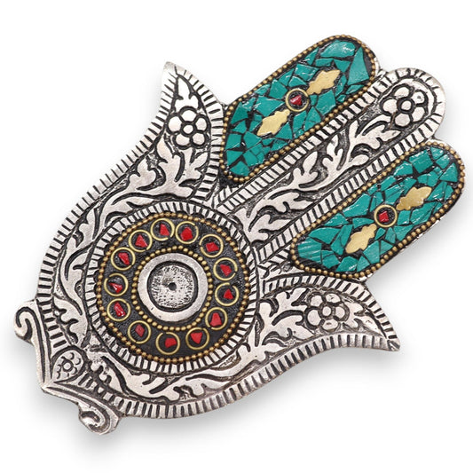 Polished Green Small Hamsa Incense Holder featuring natural patterning and unique variations - Luna Panther