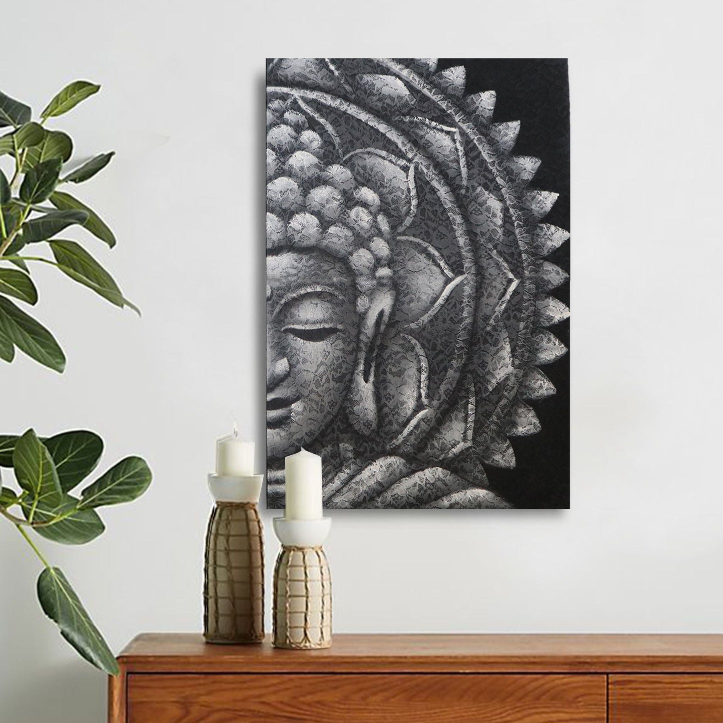 Grey Half Buddha Mandala 60x80cm - Luna Panther