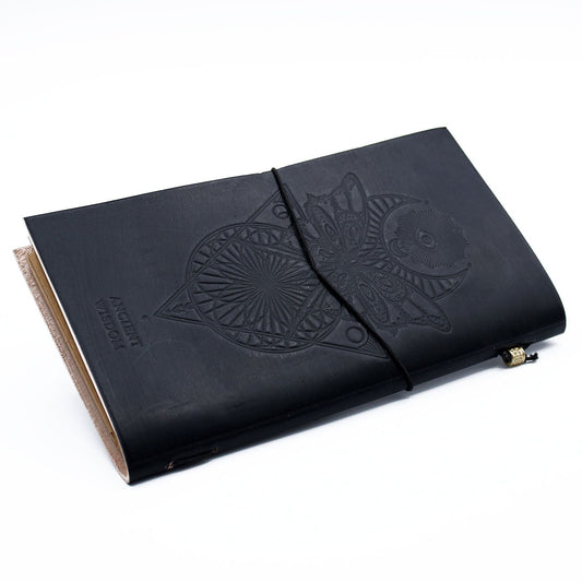 Handmade Leather Journal - My Book of Spells and other Thoughts - Black - Luna Panther