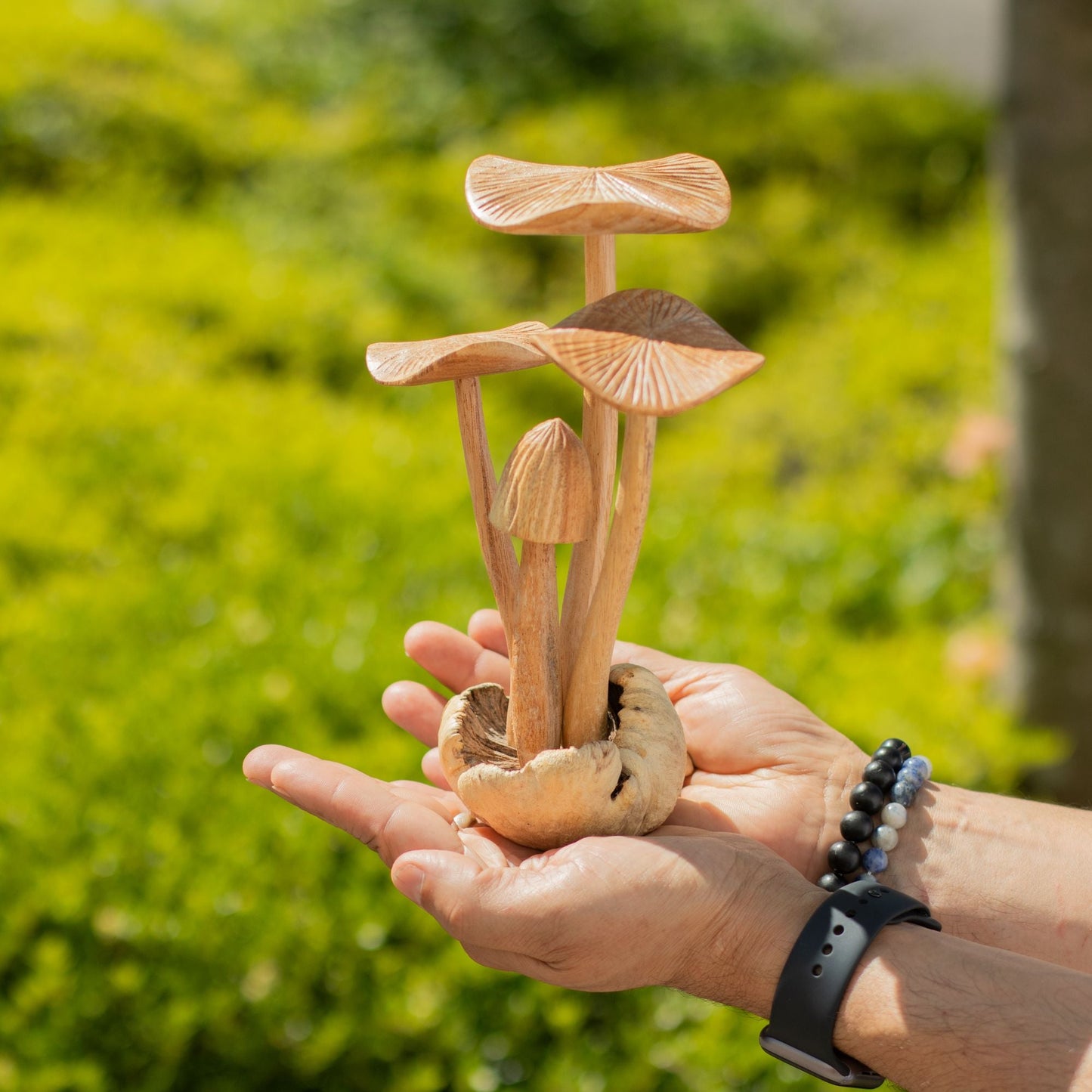 Handmade Parasite Wood Art Carving - Set of 4 Large Mushrooms - Luna Panther