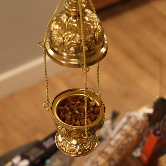 Hanging Brass Incense Burner - Luna Panther alternate view
