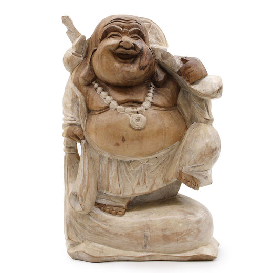 Polished Happy Buddha Bring Wood - Whitewash 30cm featuring natural patterning and unique variations - Luna Panther