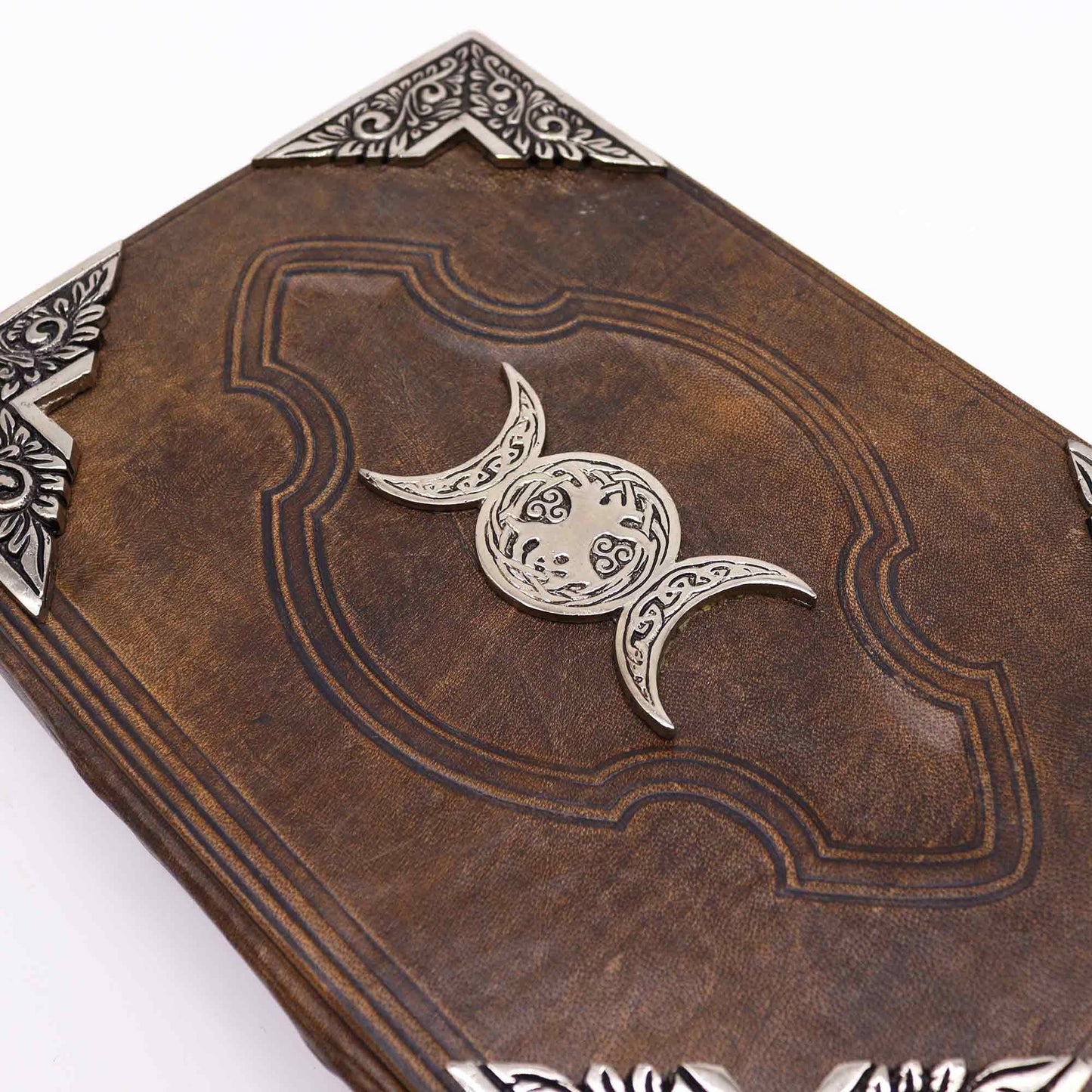 Heafty Brown Tan Book - Zinc Triple Moon Decor - 200 Deckle Edges Pages - 26x18cm - Luna Panther