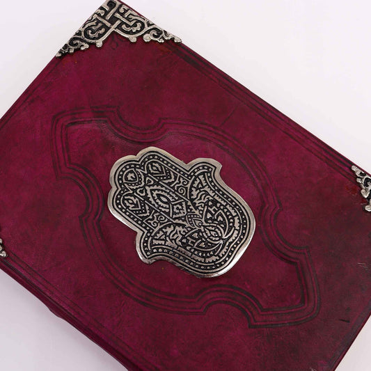 Heafty Red Tan Book - Zinc Hamsa Decor - 200 Deckle Edges Pages - 26x18cm - Luna Panther