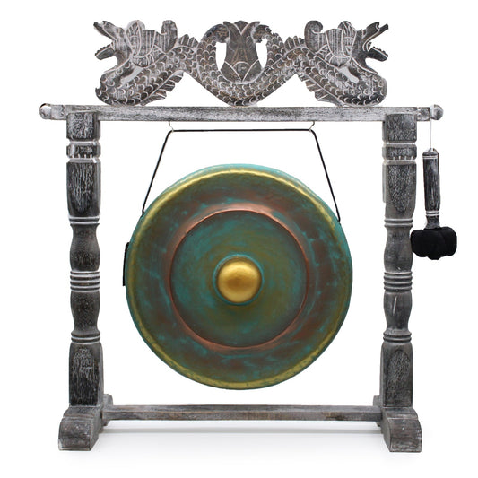 Polished Luna Panther Healing Gong in Stand - 50cm - Greenwash featuring natural patterning and unique variations - Luna Panther