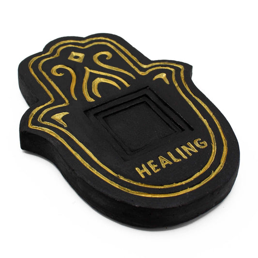 Healing Incense Plate - Black & Gold Lava - Stone Effect - Luna Panther