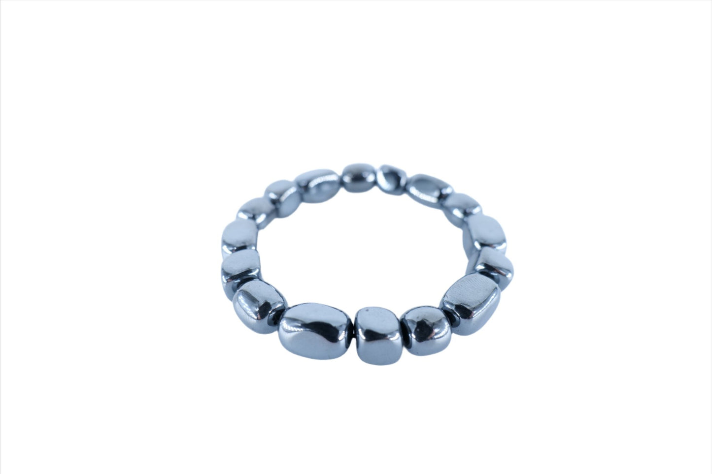 Polished Hematite Tumblestone Bracelet featuring metallic grey sheen and mirror finish - Luna Panther