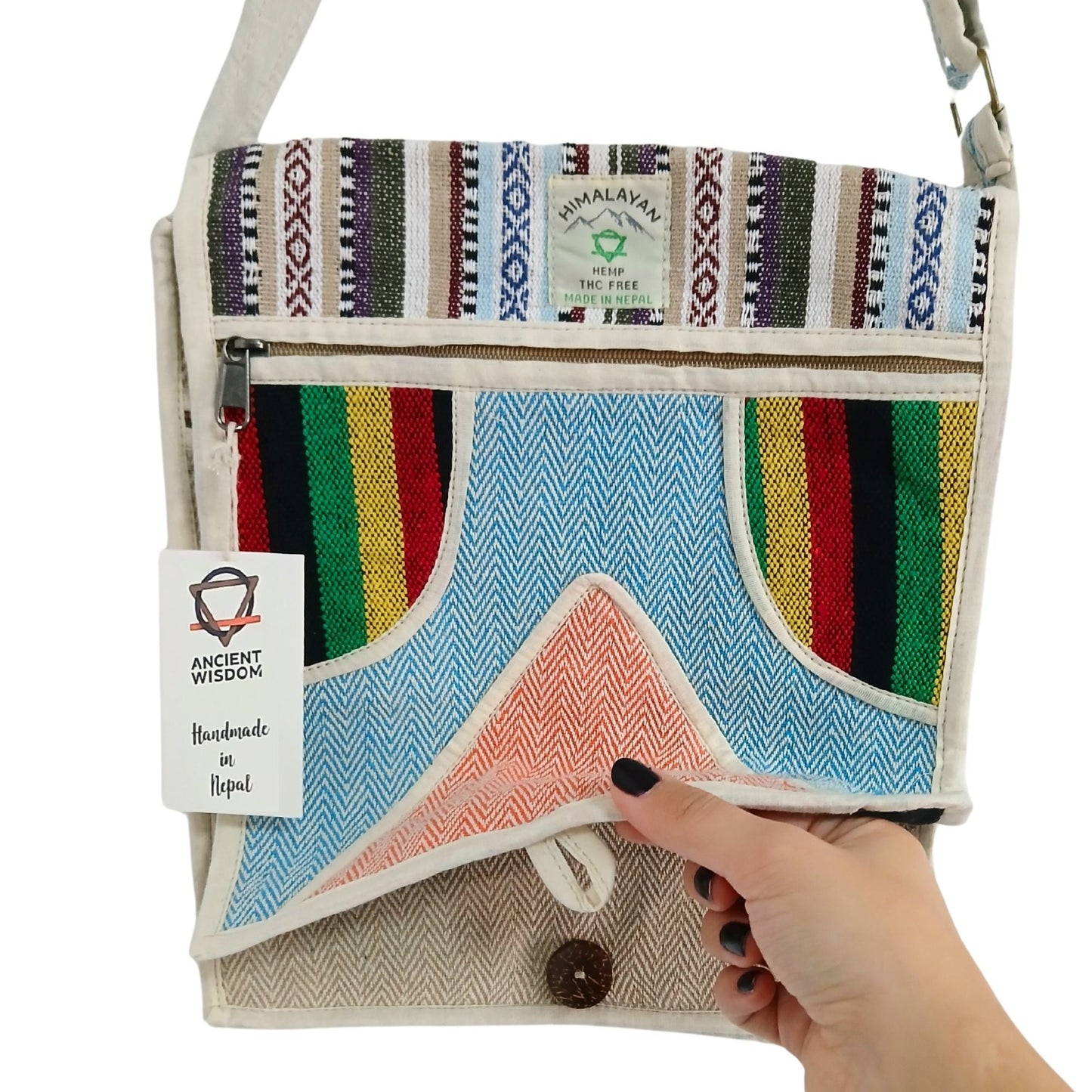 Polished Hemp Laptop Messenger Bag - Triangle featuring natural patterning and unique variations - Luna Panther