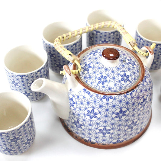 Polished Herbal Teapot Set - Blue Star featuring natural patterning and unique variations - Luna Panther