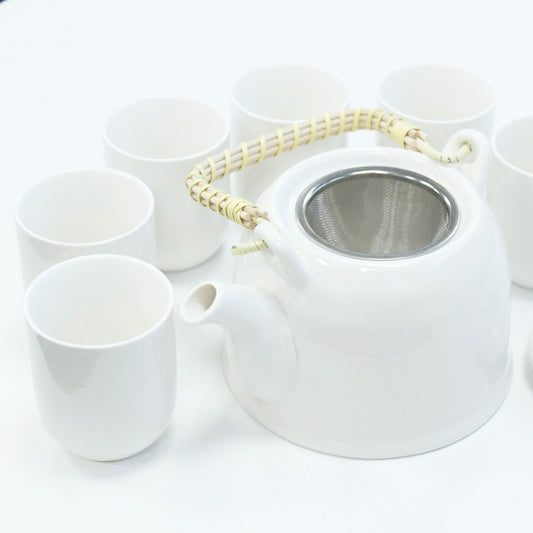 Polished Herbal Teapot Set - Classic White featuring natural patterning and unique variations - Luna Panther