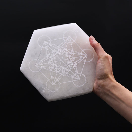 Polished Hexagonal Charging Plate 18cm - Direction & Decision featuring natural patterning and unique variations - Luna Panther