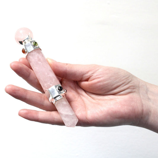 Polished Hexagonal Crystal Healing Wand - 12cm - Rock Quartz featuring natural patterning and unique variations - Luna Panther