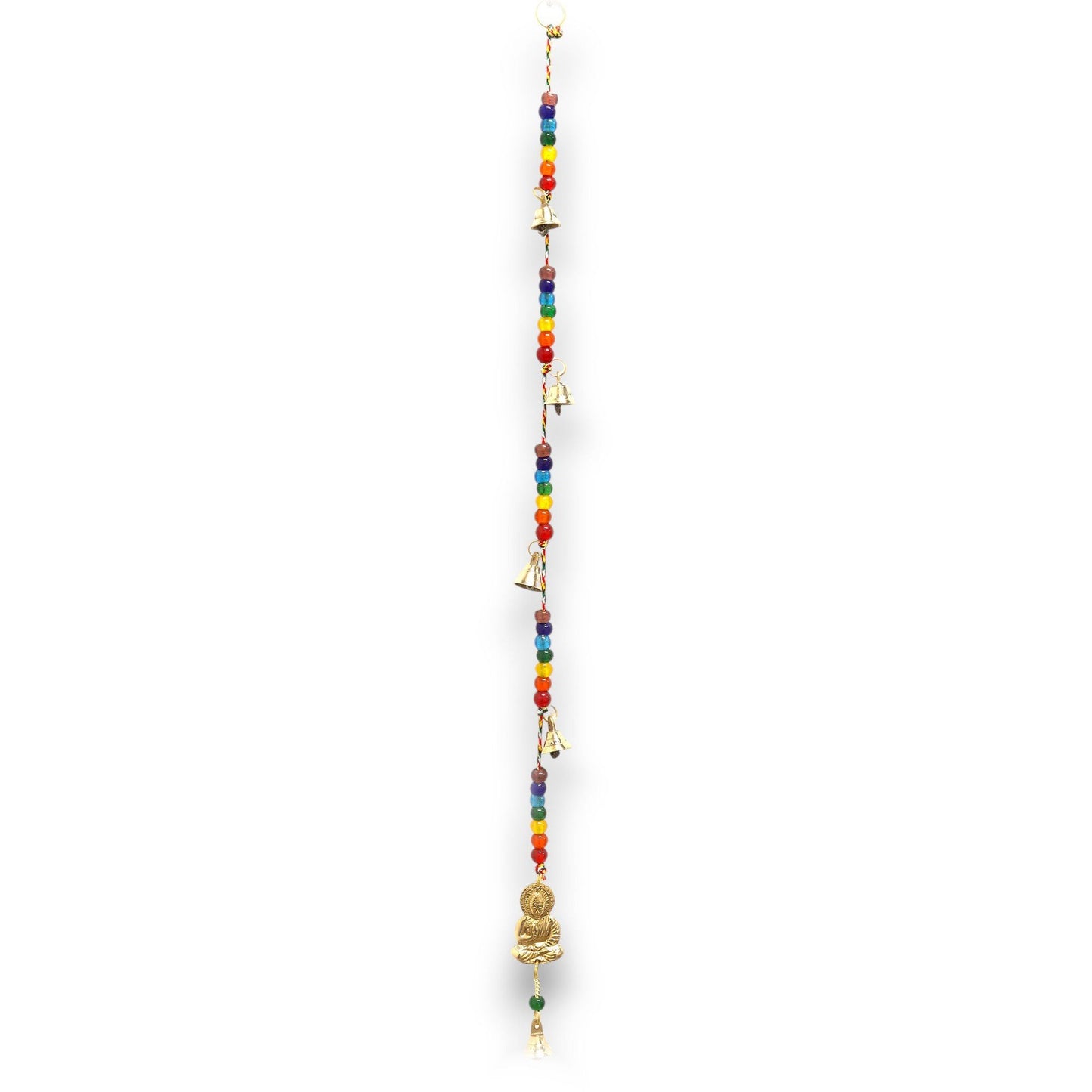 Polished Indian Chimes - Brass Buddha with Chakra Beads String Bells 53cm featuring natural patterning and unique variations - Luna Panther