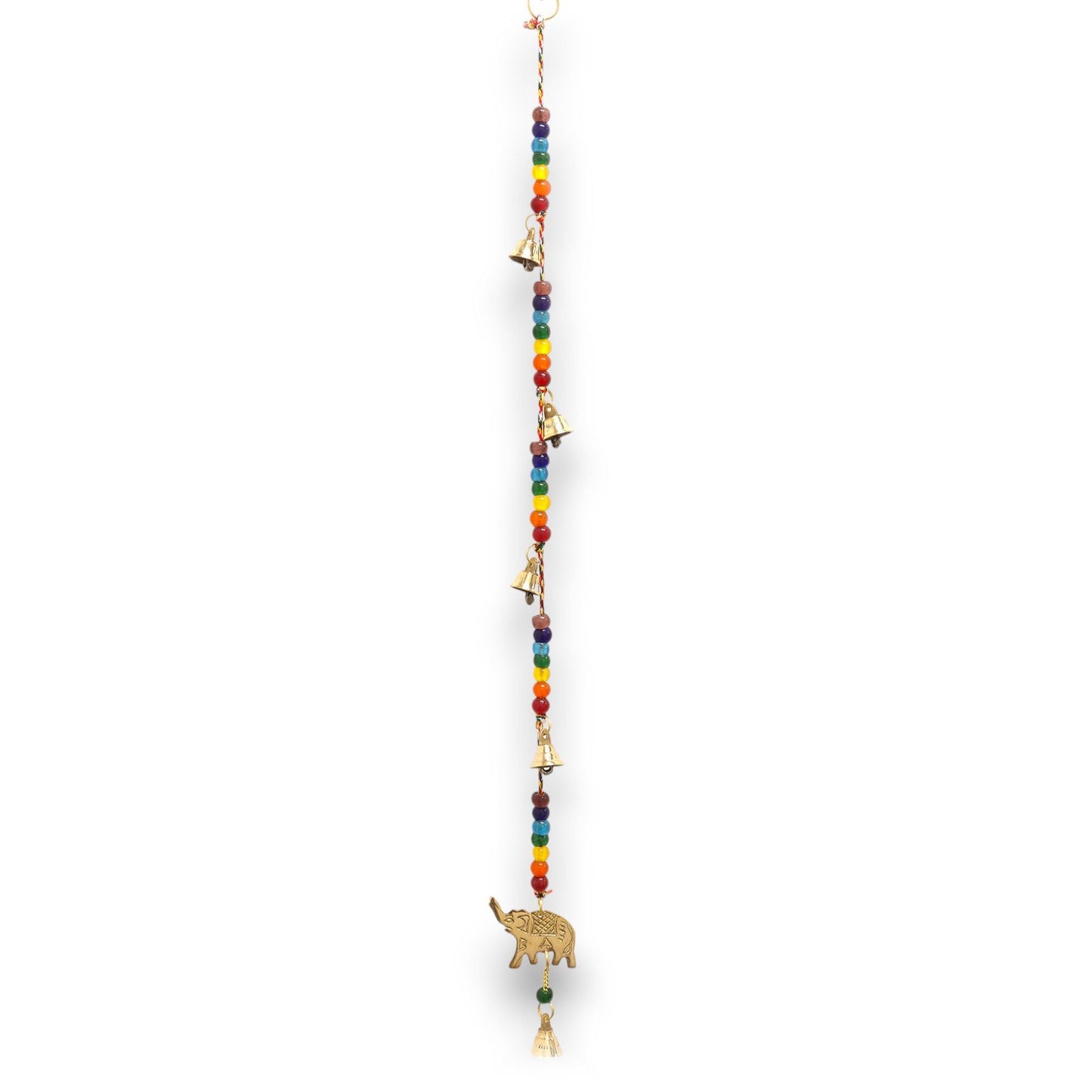 Polished Indian Chimes - Brass Elephant with Chakra Beads String Bells 53cm featuring natural patterning and unique variations - Luna Panther