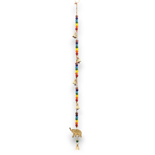 Polished Indian Chimes - Brass Elephant with Chakra Beads String Bells 53cm featuring natural patterning and unique variations - Luna Panther