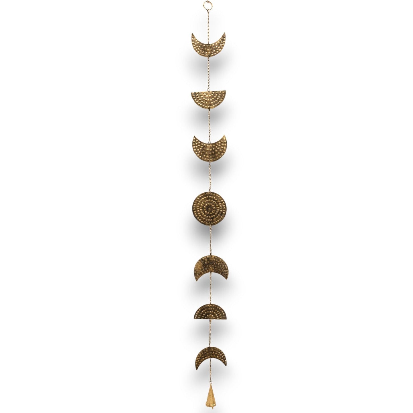 Polished Indian Chimes - Brass Moon Phases Drop with Bell 25cm featuring natural patterning and unique variations - Luna Panther