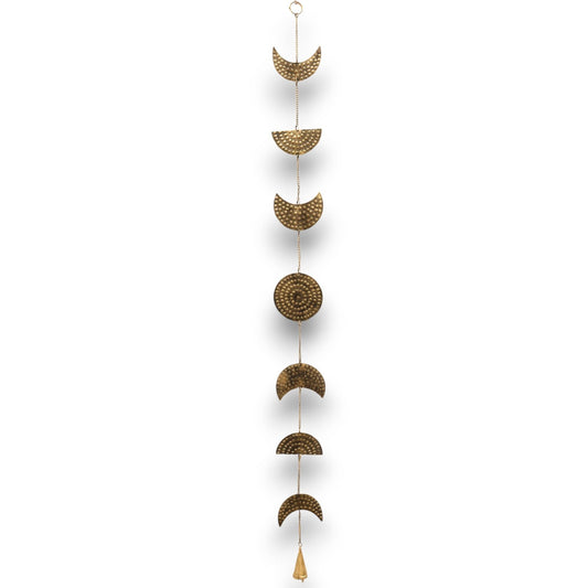 Polished Indian Chimes - Brass Moon Phases Drop with Bell 25cm featuring natural patterning and unique variations - Luna Panther
