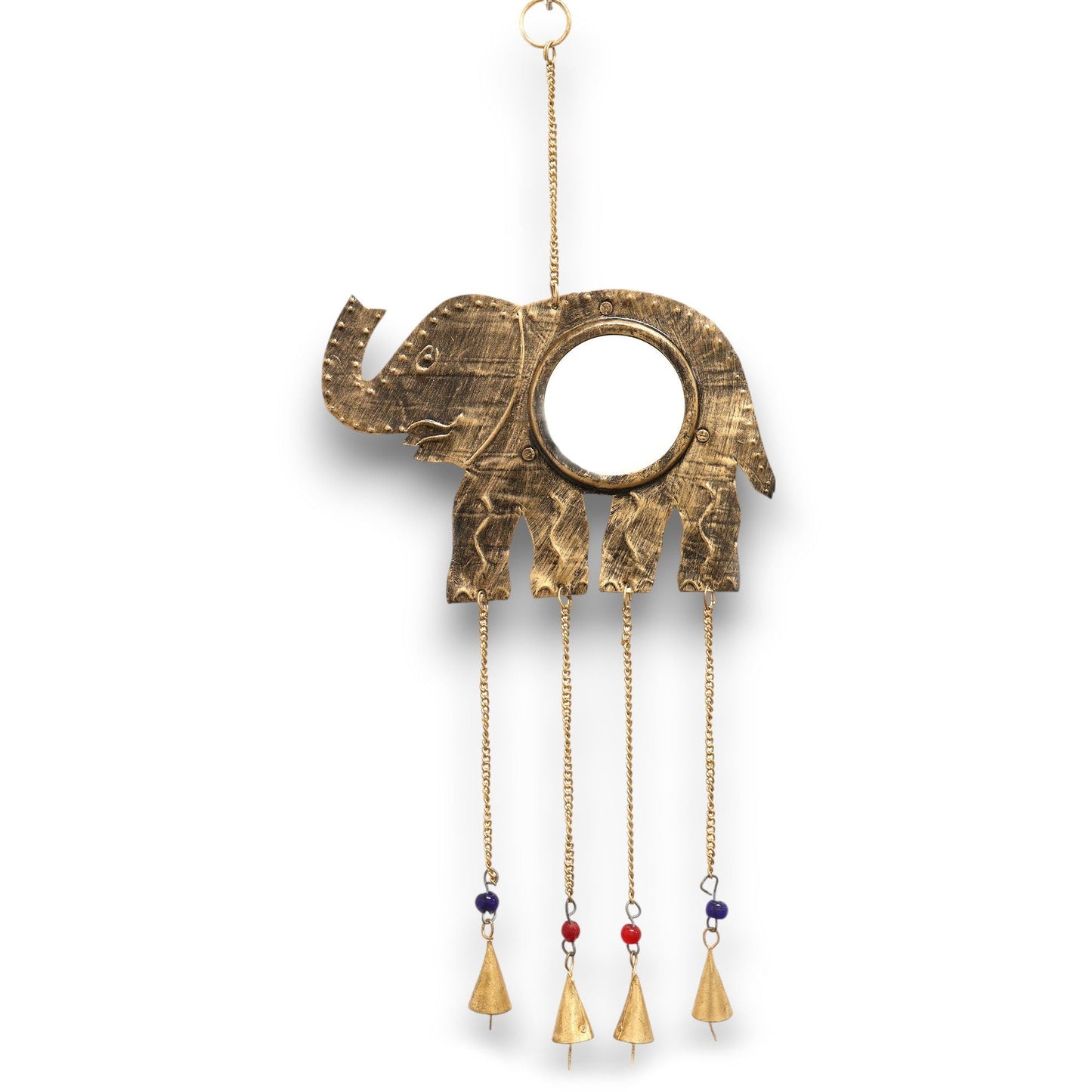 Polished Indian Chimes - Elephant Lrg Mirror 4 Bells featuring natural patterning and unique variations - Luna Panther