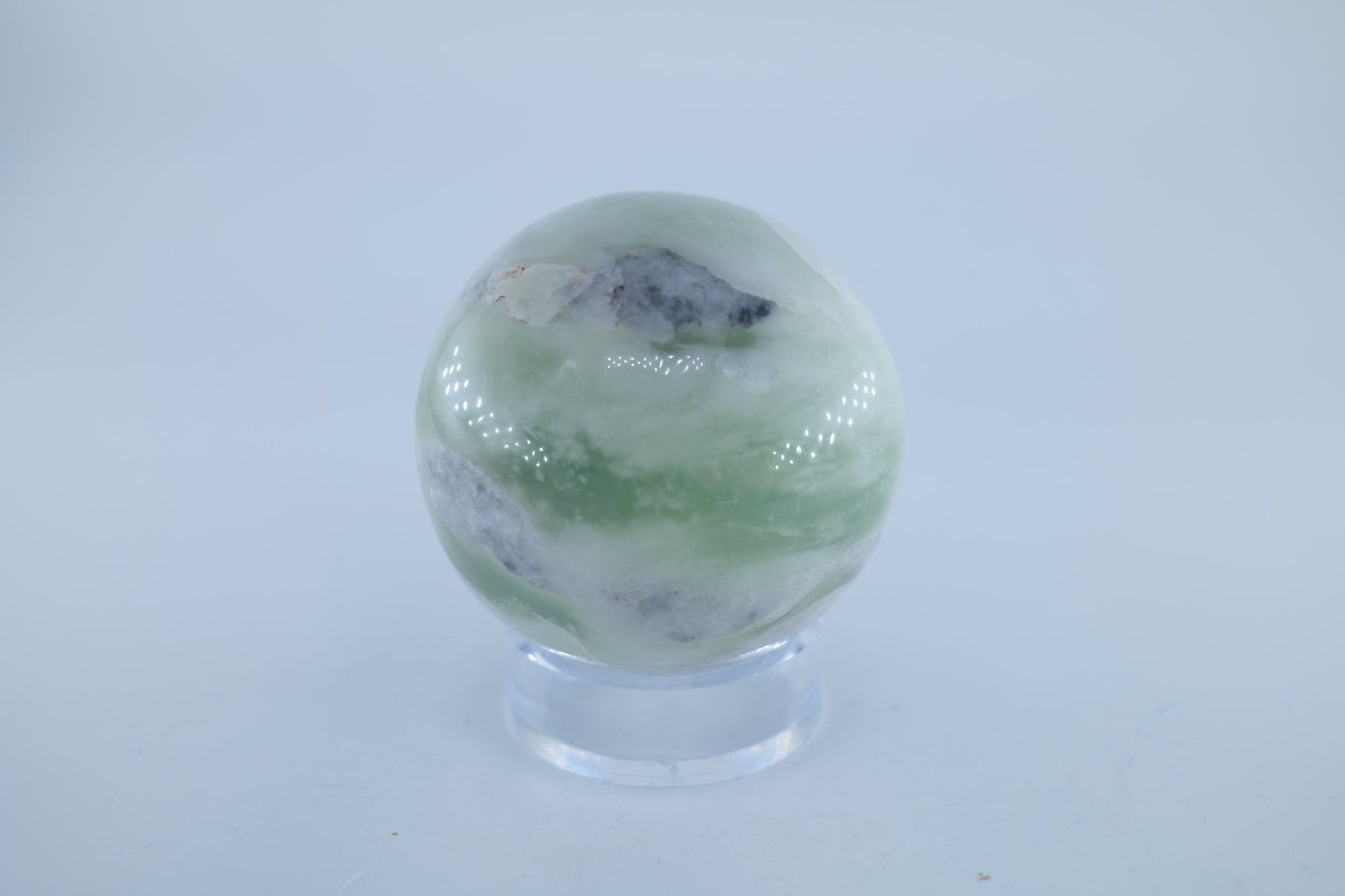 Polished Jade Serpentine Sphere 401 grams featuring mossy green tone with natural veining - Luna Panther