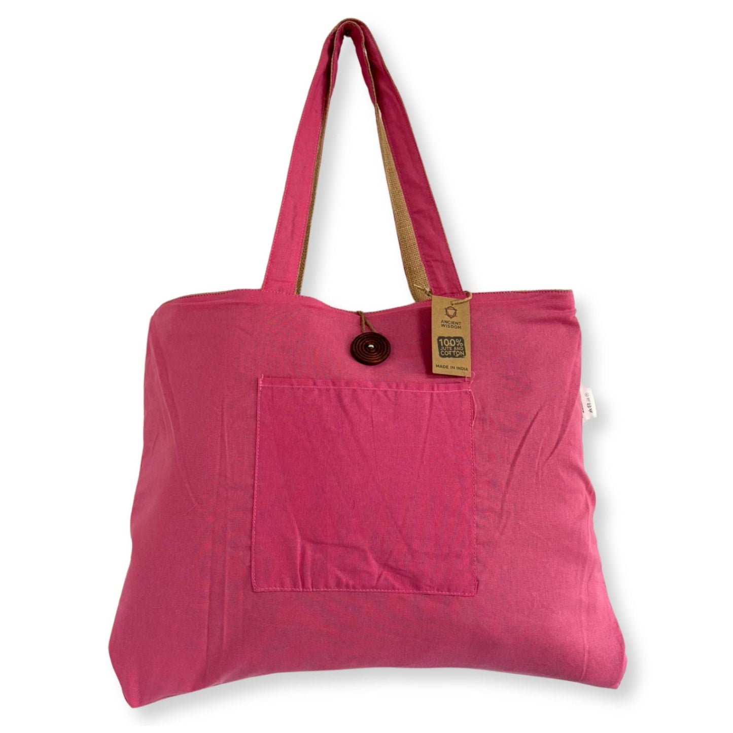 Polished Jute & Cotton Reversible Big Bag - Pink featuring natural patterning and unique variations - Luna Panther