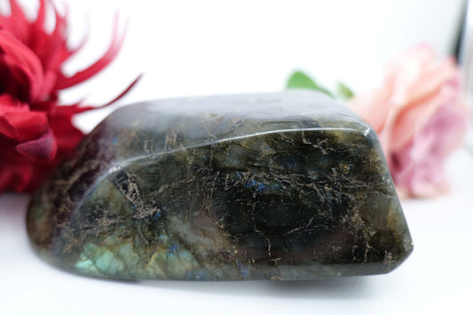 Polished Labradorite Freeform 1295G featuring blue flash and iridescent shimmer - Luna Panther alternate view