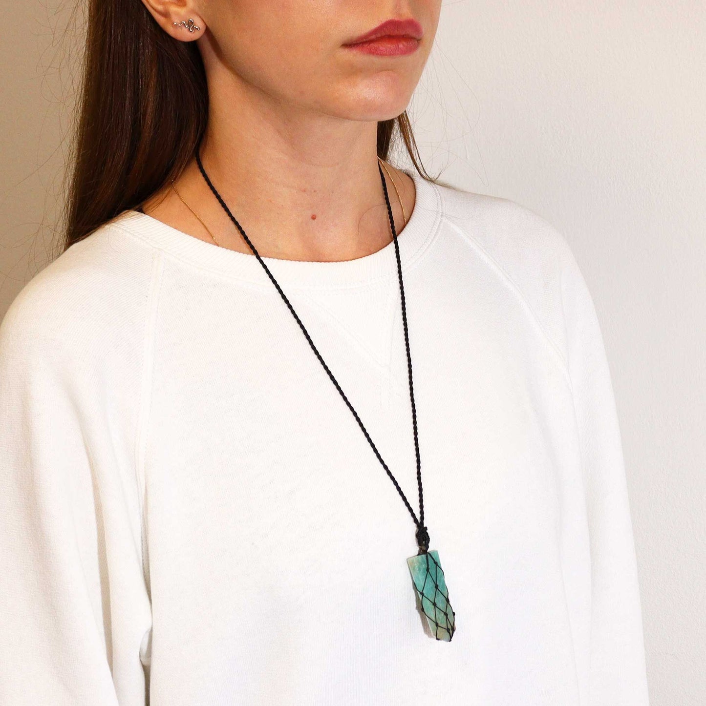 Laced Gemstone Flat Point Pendant - Amazonite - Luna Panther