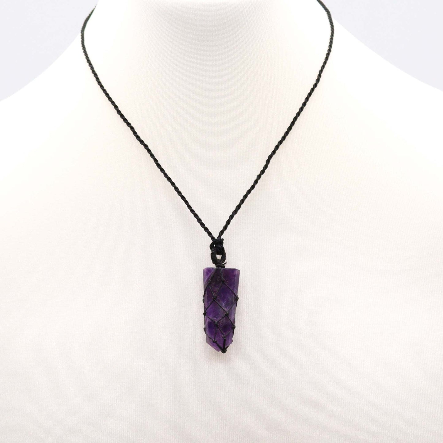 Laced Gemstone Flat Point Pendant - Amethyst - Luna Panther
