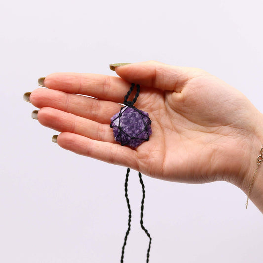 Laced Gemstone Hexagon Pendant - Lepidolite - Luna Panther alternate view